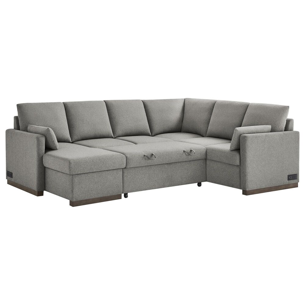 Lifestyle Solutions Edgewood Stationary Convertible Sleeper Sectional in Light Gray, , large