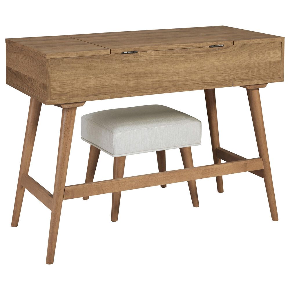 Ashley Thadamere Vanity with Stool in Light Brown, , large