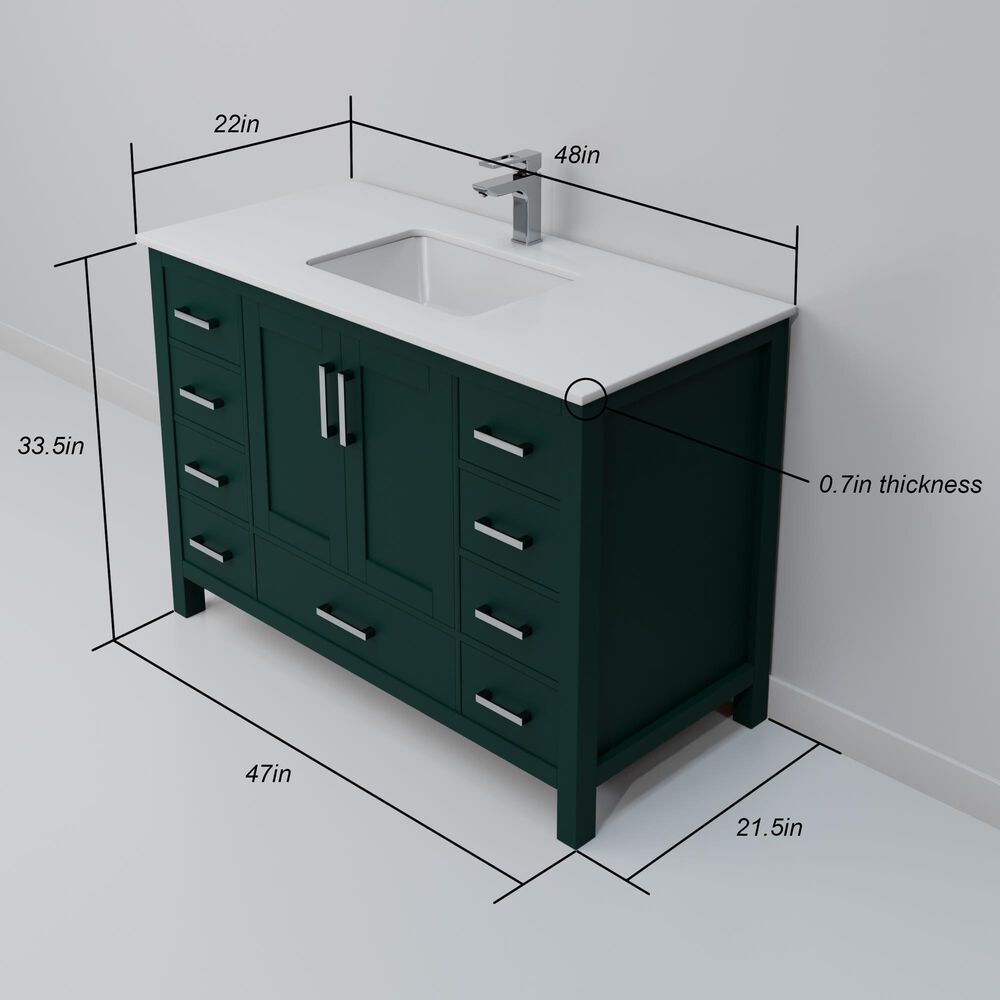 Lexora Home Jacques 48&quot; Single Bathroom Vanity in Green with 2 cm White Cultured Marble Top and Rectangular Sink, , large