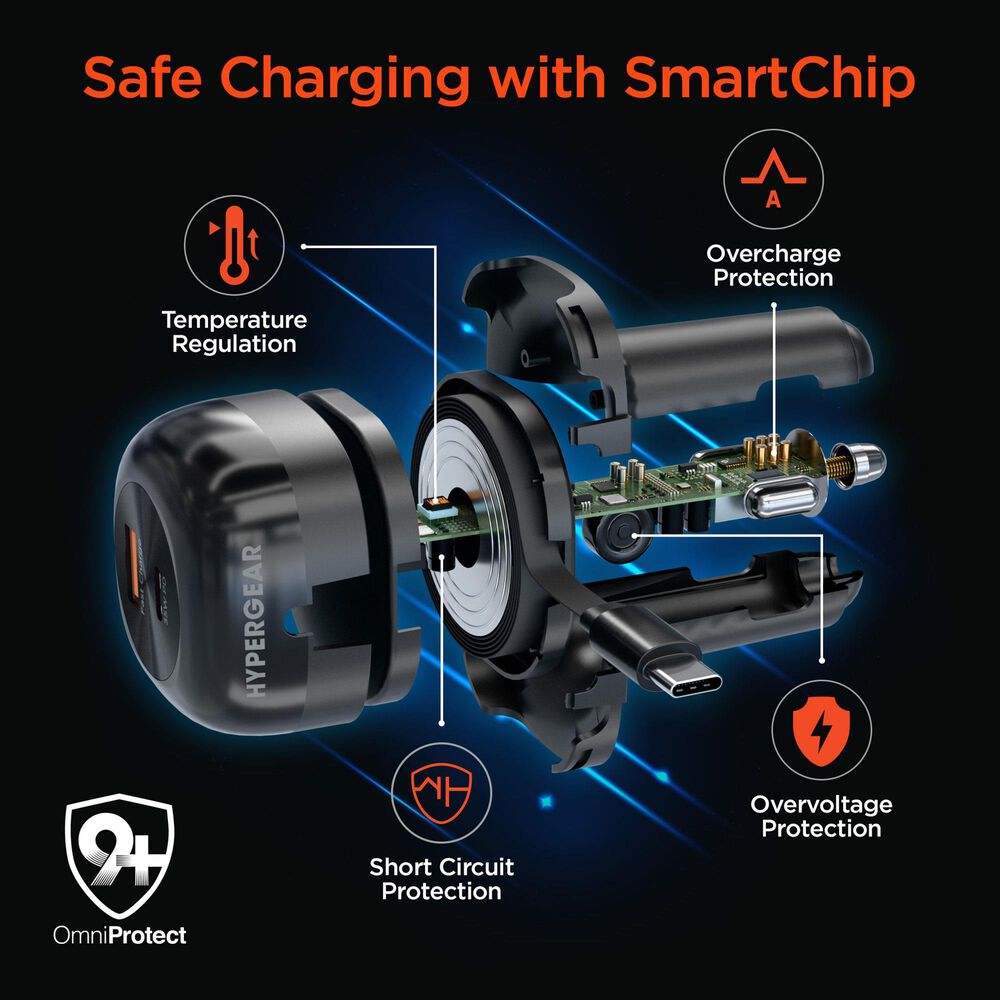 Hypercel SpeedBoost 3-in-1 Fast Car Charger with Retractable 30W USB-C PD Cable in Black, , large