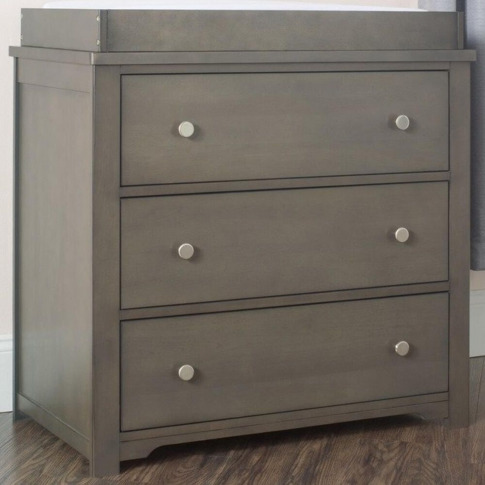 Foundations Worldwide Harmony 3-Drawer Dresser with Changing Table Topper in Dapper Gray, , large