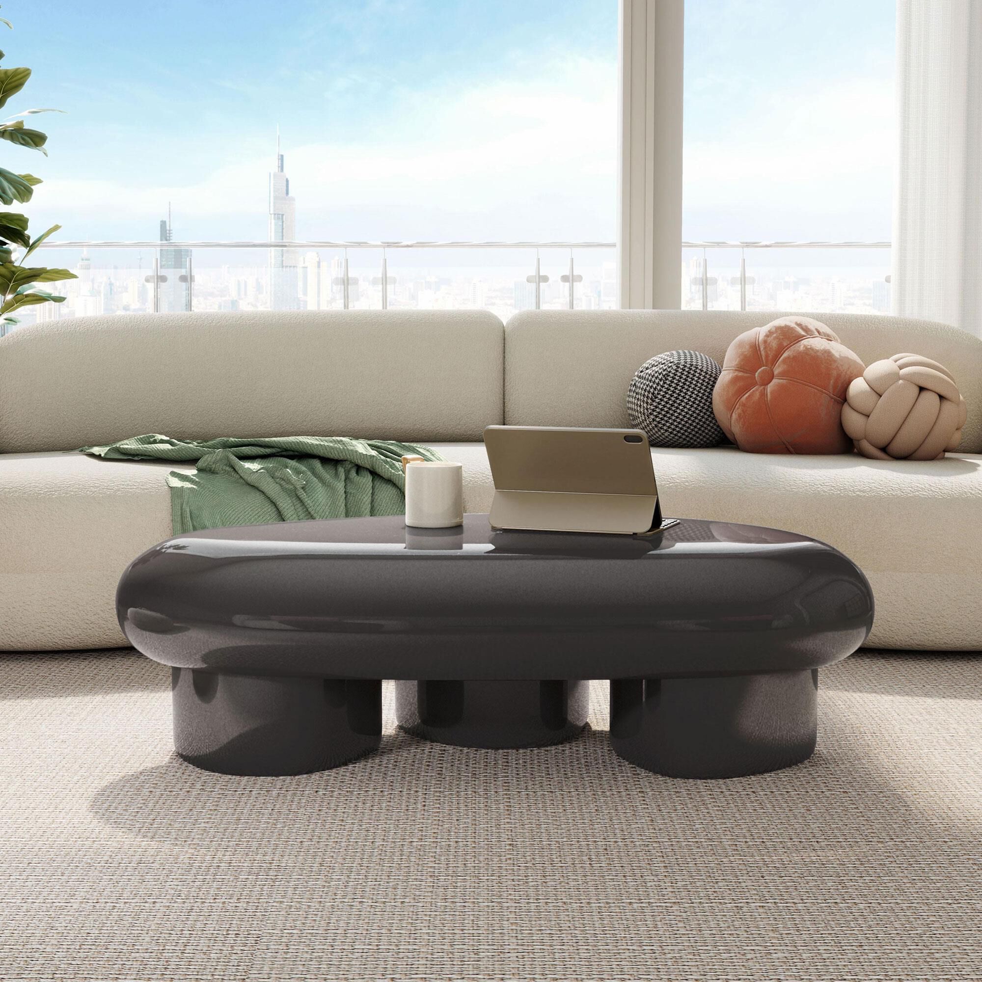 Furniture of America Rene Low Profile Glossy Coffee Table in Dark Gray