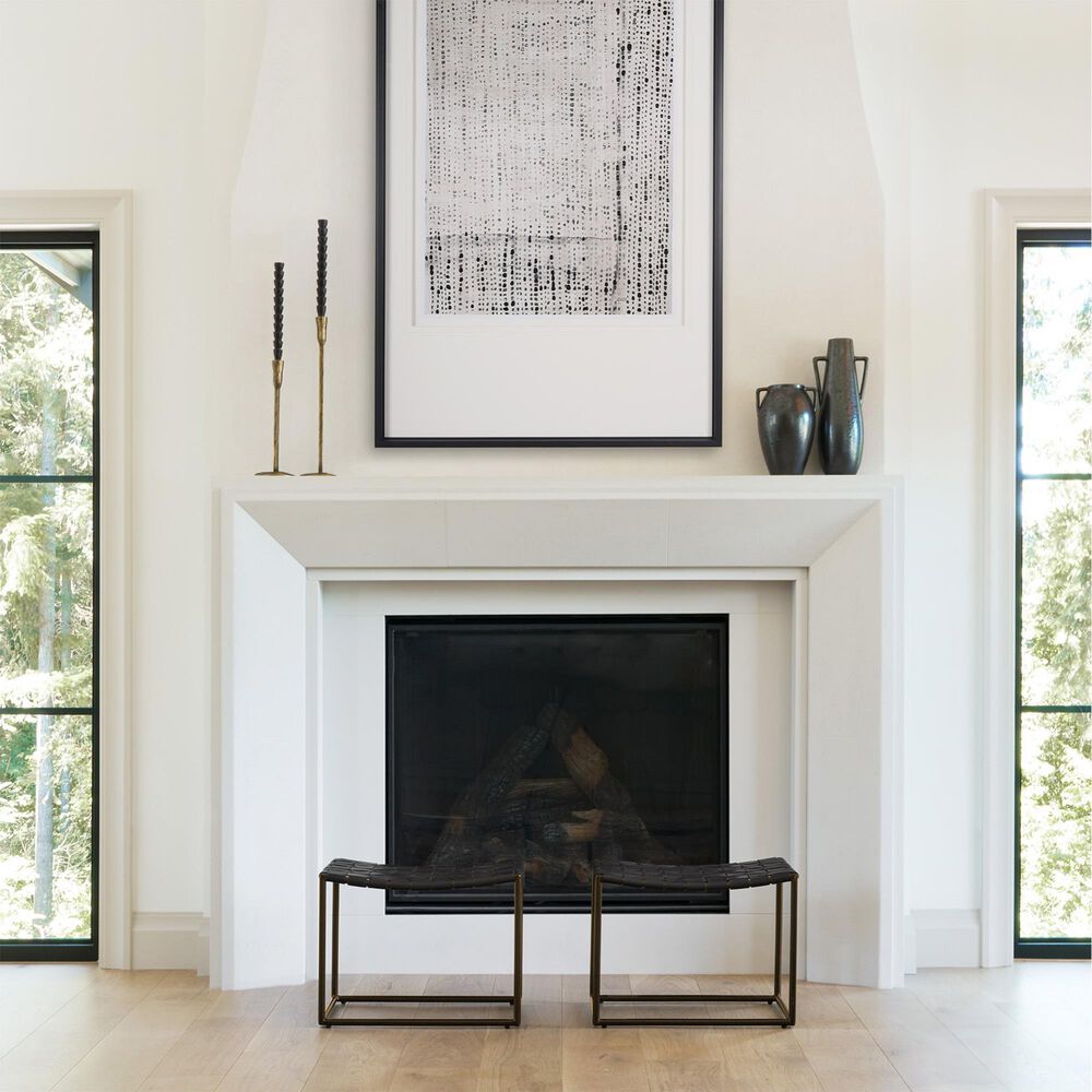 Mercana Clarissa Stool with Black Leather Woven Seat in Gold, , large