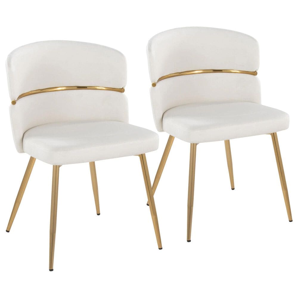 LumiSource Cinch Side Chair with Cream Velvet Cushion in Gold (Set of 2), , large