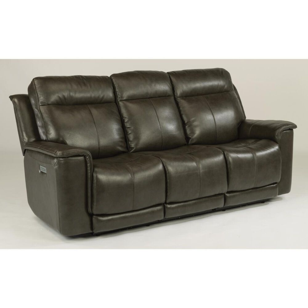Flexsteel Miller Leather Power Reclining Sofa in Gray, , large