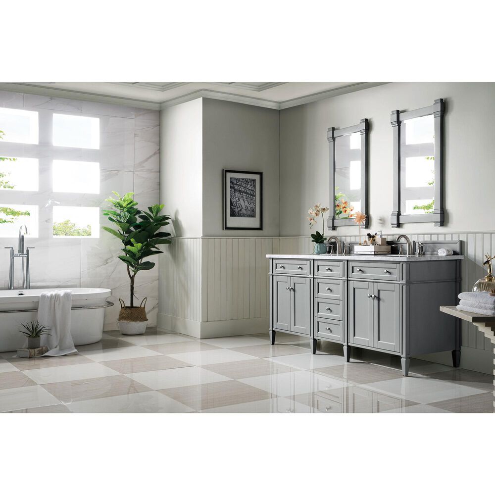 James Martin Vanities Brittany 72&quot; Double Bathroom Vanity in Urban Gray with 3 cm Carrara White Marble Top and Rectangle Sinks, , large