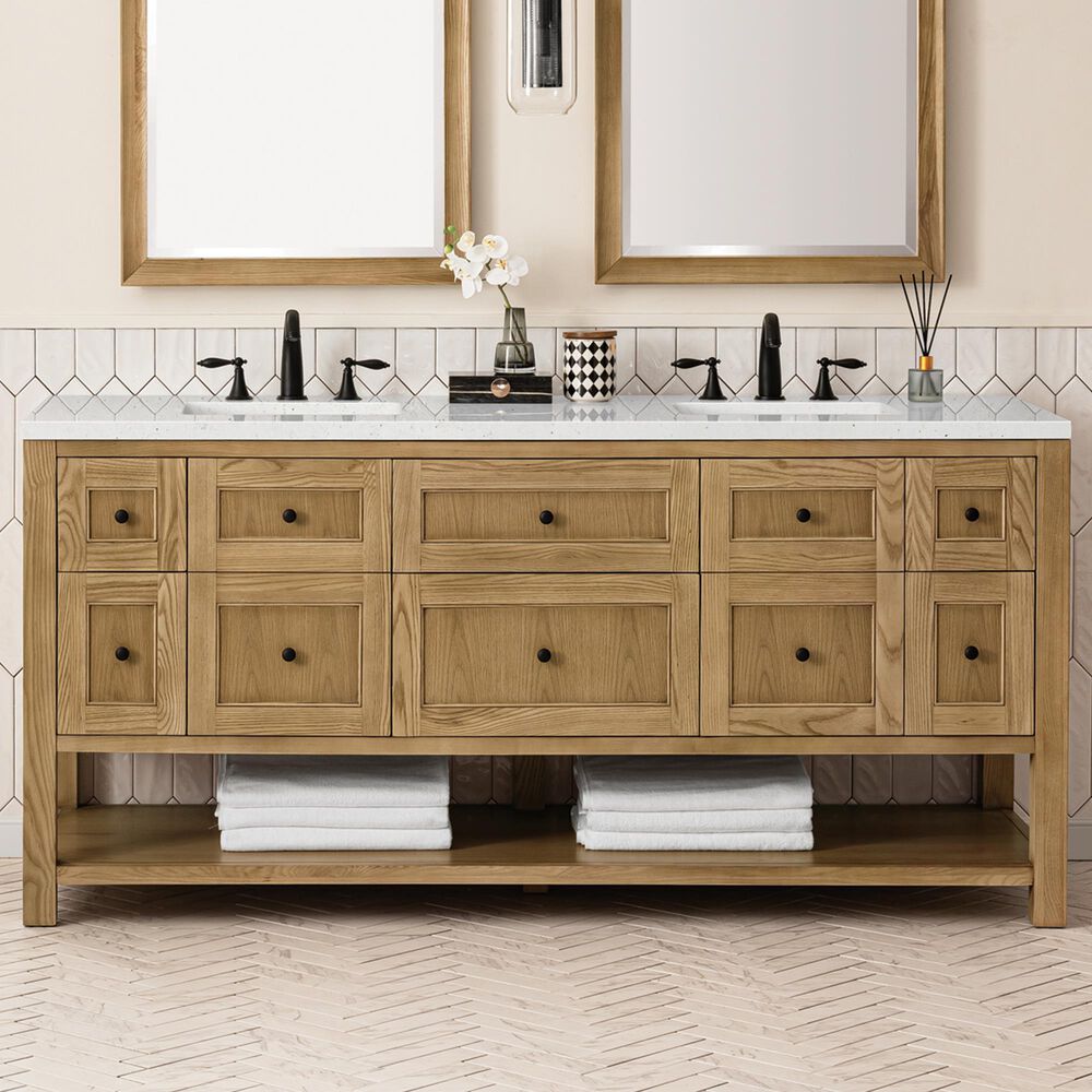 James Martin Vanities Breckenridge 72&quot; Double Bathroom Vanity in Light Natural Oak with 3 cm Lime Delight Quartz Top and Rectangular Sinks, , large