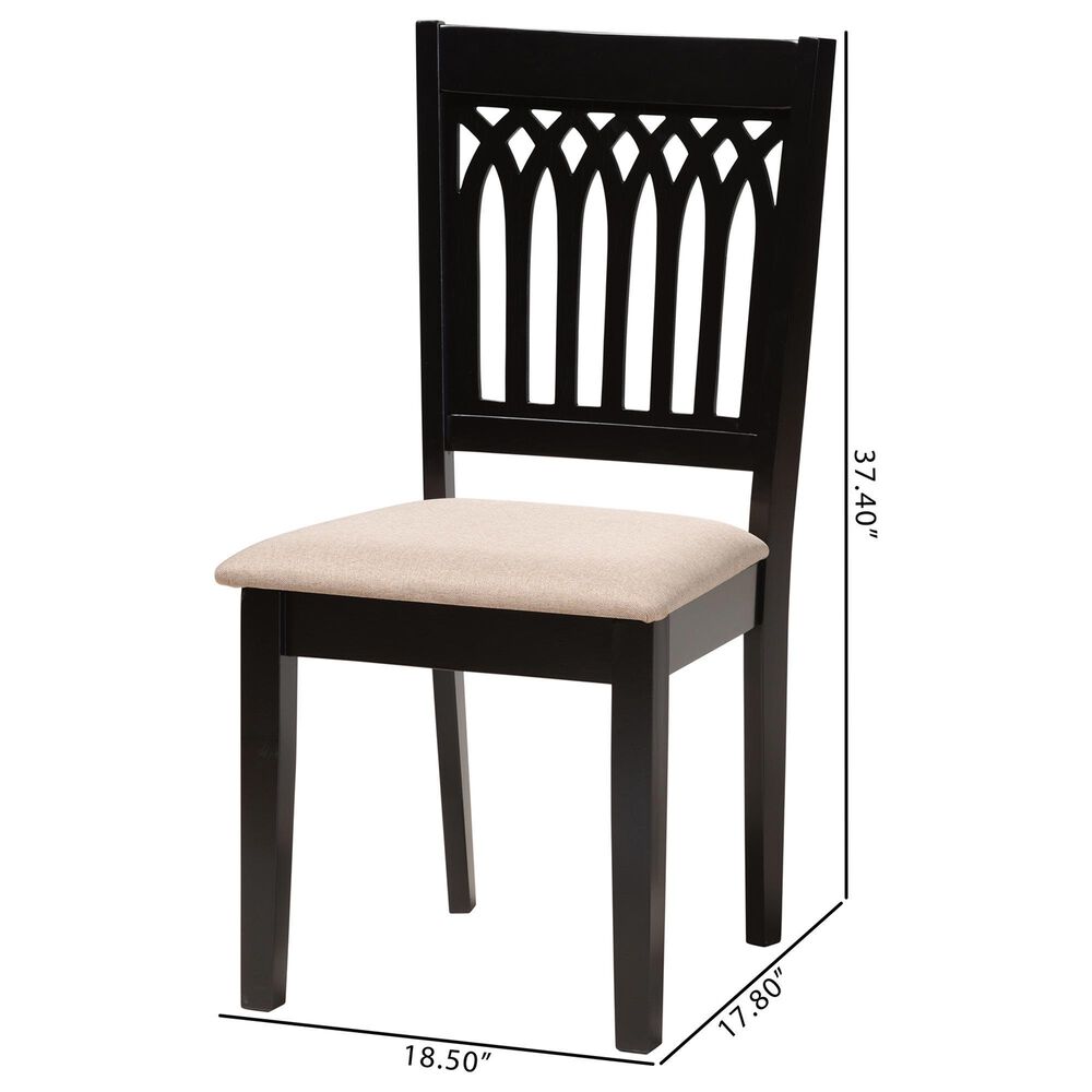 Baxton Studio Genesis Side Chair with Beige Cushion in Dark Brown (Set of 2), , large