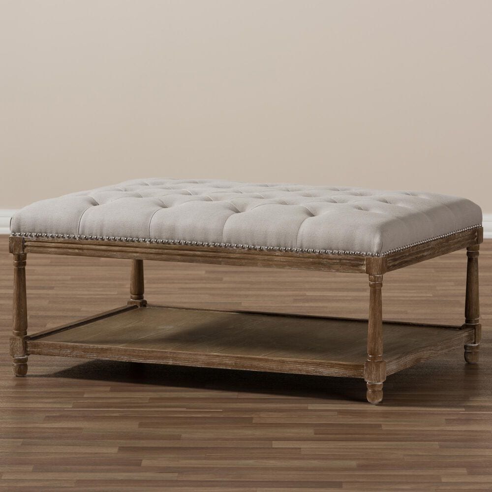 Baxton Studio Carlotta Rectangle Ottoman in Beige, , large