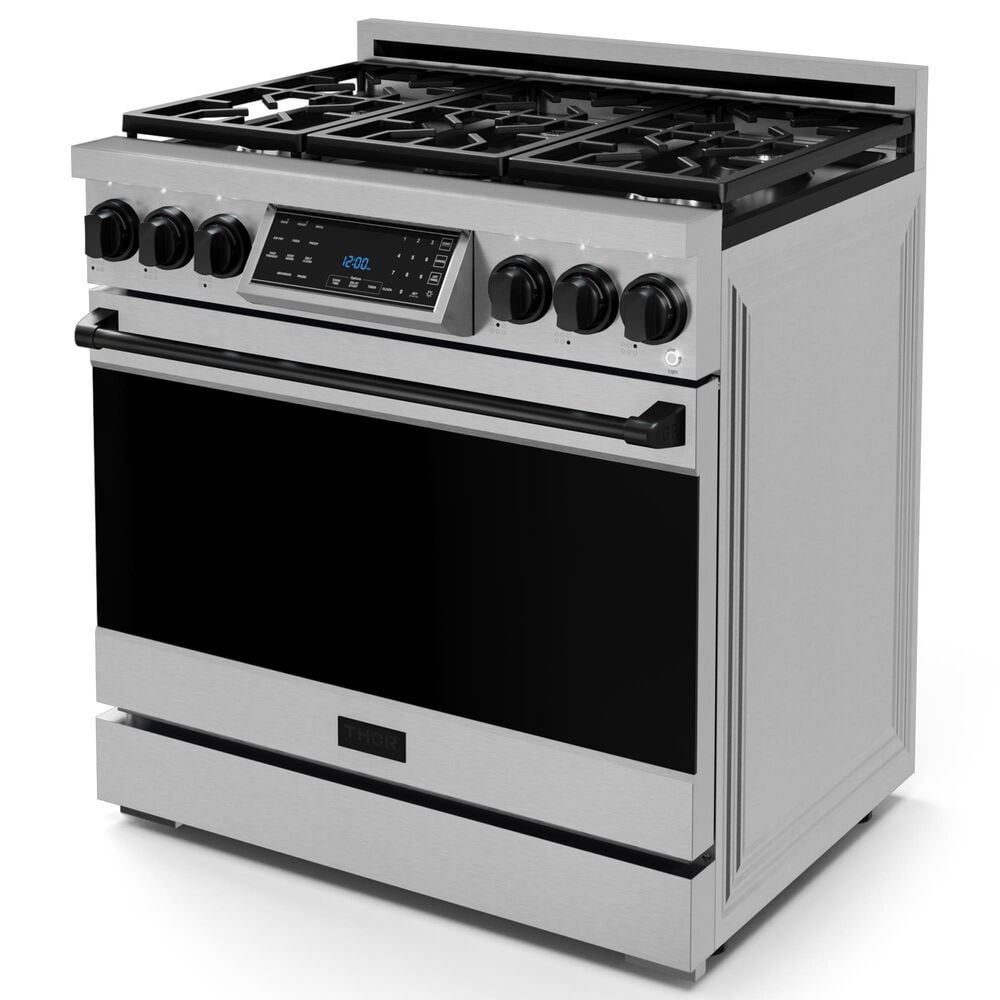 THOR KTICHEN Gordon Ramsay 6 Cu. Ft. 36&quot; Professional Liquid Propane Range with Black Handle Kit in Stainless Steel, , large
