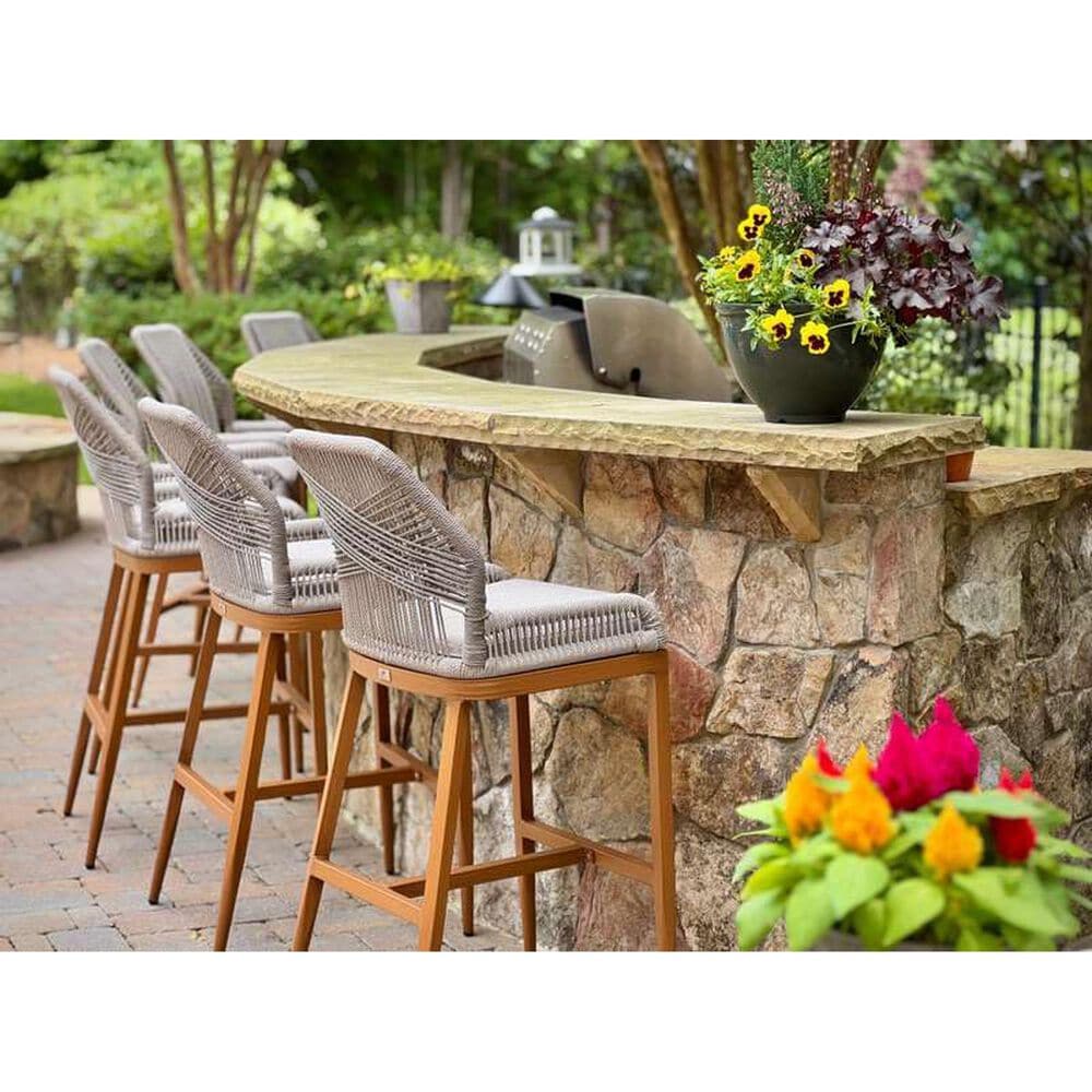 HOMLUX Outdoor Counter Stool with Teak Frame in Grey and Beige (Set of 2), , large