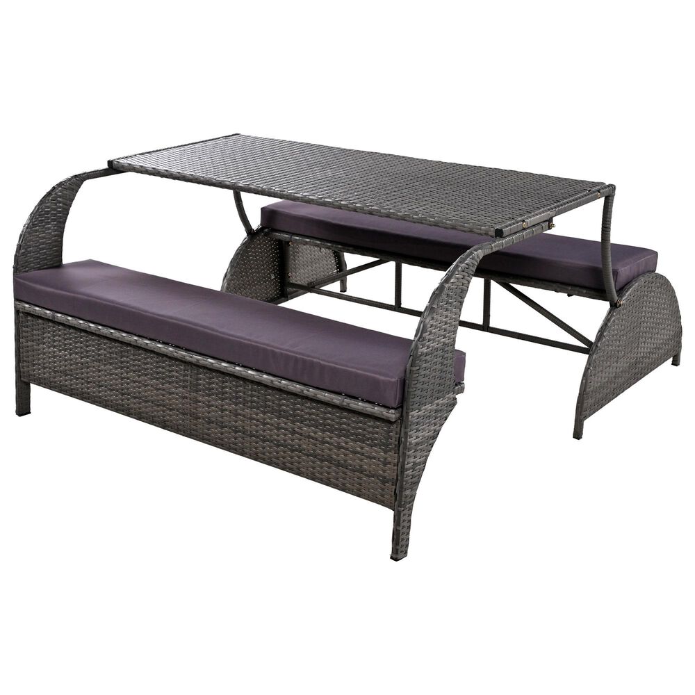 Hearth and Haven U Style Outdoor Loveseat with Convertible Seating in Gray, , large