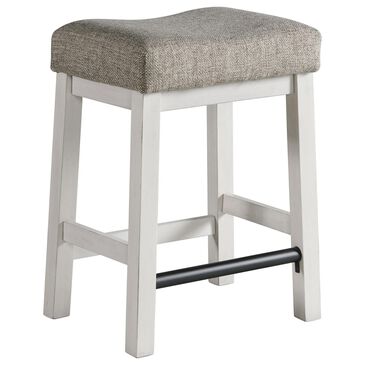 Hawthorne Furniture Drake Backless Stool with Gray Cushion in Rustic White, , large