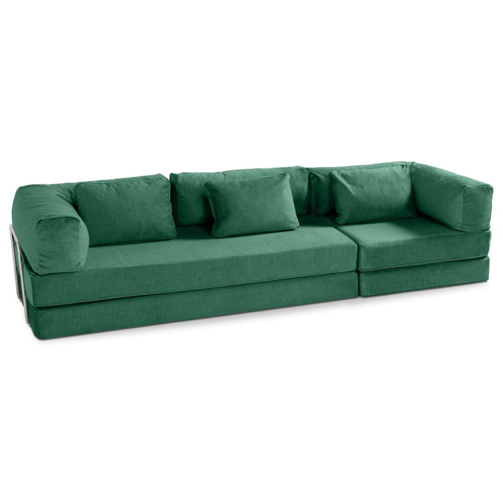 Jaxx Unsofa Stationary Sofa in Peacock Green Velvet, , large