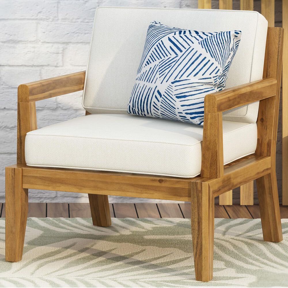 Hearth and Haven Outdoor Wood Club Chair with Beige Cushion in Teak, , large