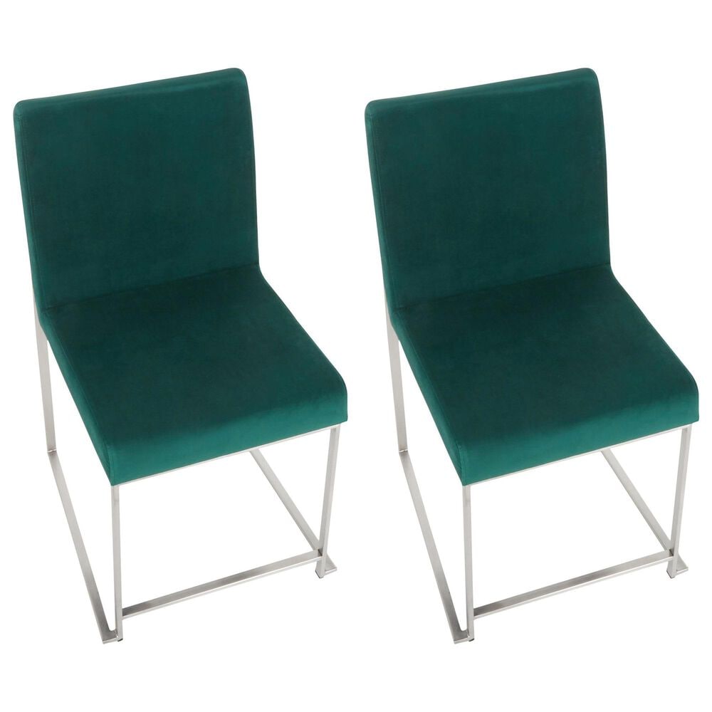 Lumisource Fuji Side Chair with Green Cushion in Brushed Stainless Steel &#40;Set of 2&#41;, , large