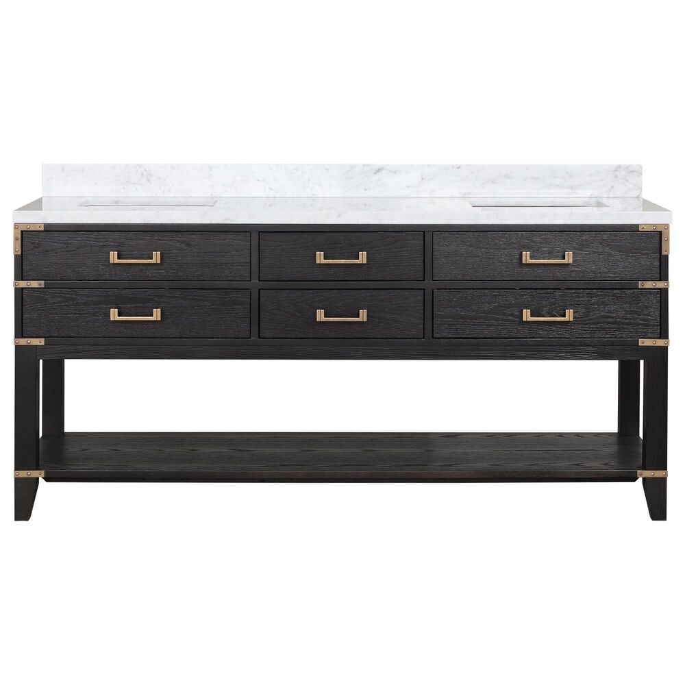 Lexora Home Norwalk 72&quot; Double Bathroom Vanity in Black Oak with White Carrara Marble Top and Rectangular Sinks, , large