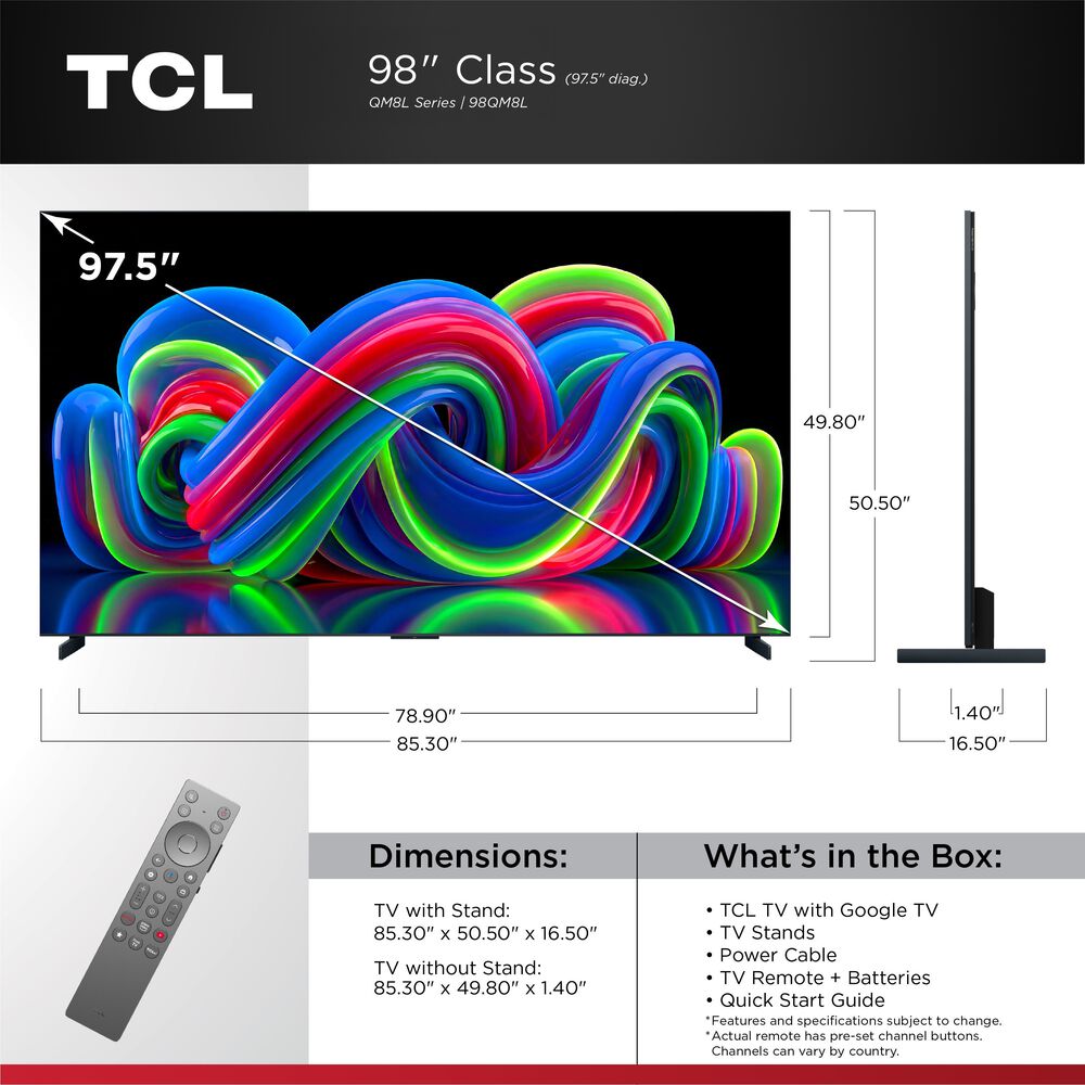 TCL 98" RM9L Series 4K RGB-MiniLED TV Smart TV with Google TV, , large