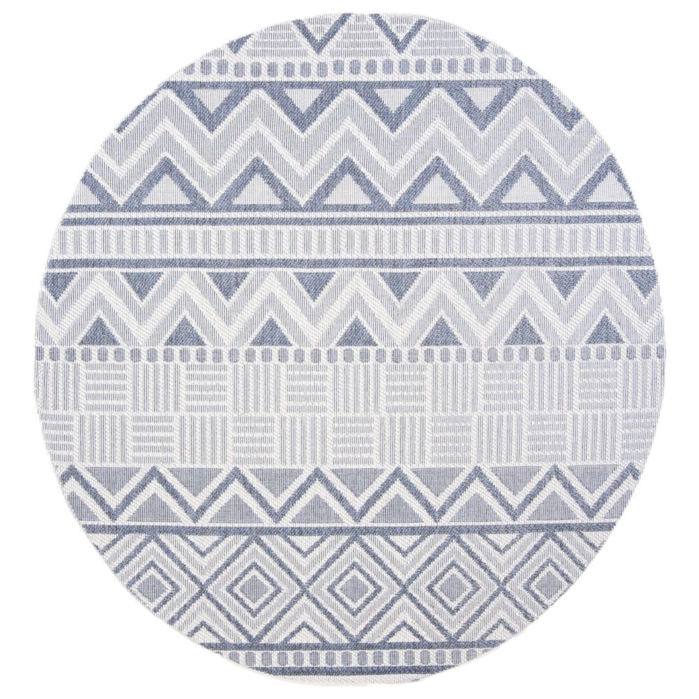Safavieh Bermuda 6"7" Round Cream and Navy Indoor/Outdoor Area Performance Rug, , large
