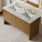 James Martin Hudson 60" Double Bathroom Vanity in Honey Oak with 3 cm Carrara Marble Top and Rectangular Sinks, , large