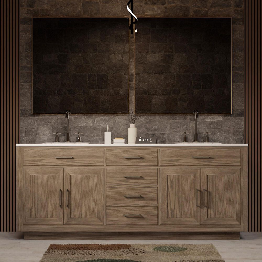 Lexora Home Abbey 80&quot; Double Bathroom Vanity in Grey Oak with 2 cm White Carrara Marble Top and Rectangular Sinks, , large