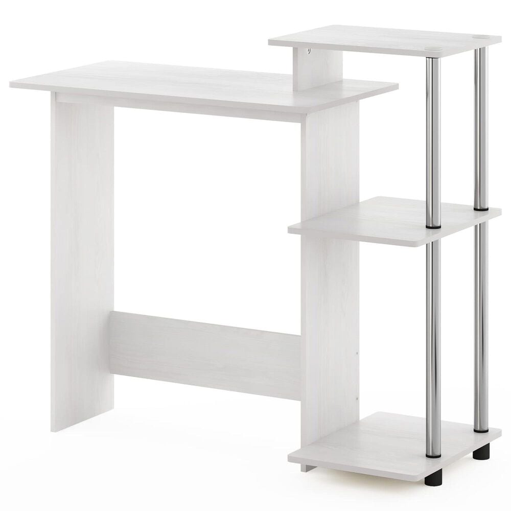 HOMLUX 40" Computer Desk with Open Side Shelves in White Oak and Stainless Steel, , large