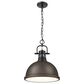 Golden Lighting Duncan 1-Light Pendant with Chain and Rubbed Bronze Shade in Matte Black, , large
