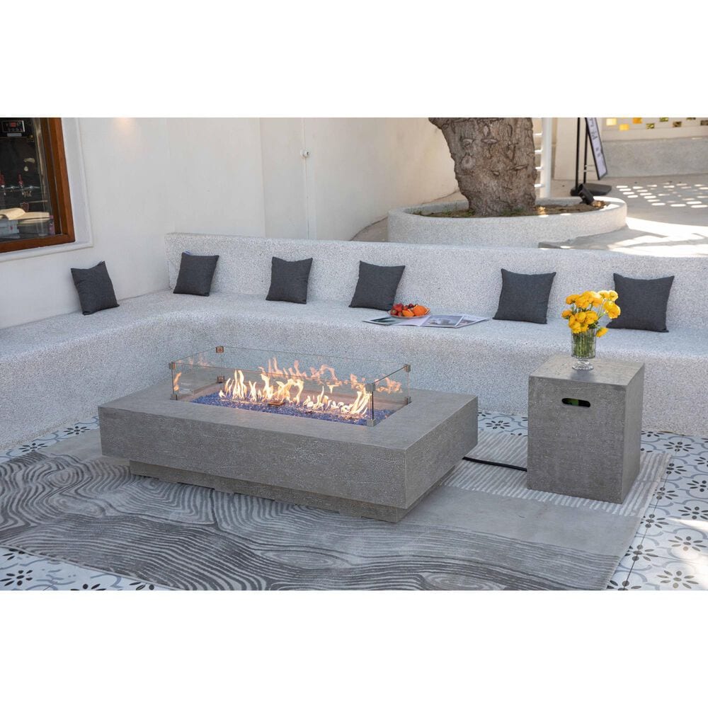 Elementi Fire Riviera Rectangular Propane Fire Pit Table in Light Gray, , large