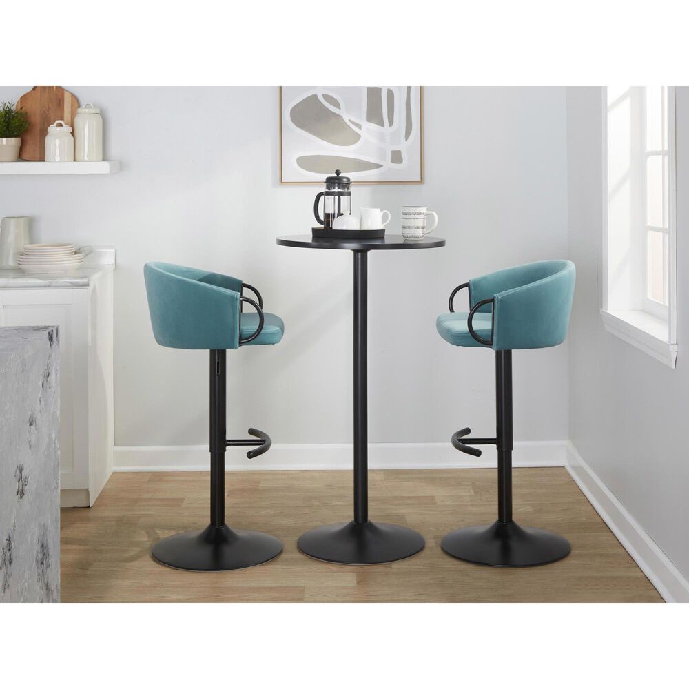 LumiSource Claire Swivel Adjustable Barstool with Light Blue Velvet Upholstery in Black (Set of 2), , large