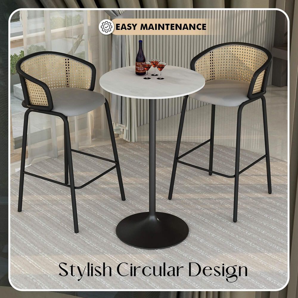 Leisuremod LeisureMod Verve Collection Modern Bar Height Table Black Base with 27 Round Marble White Sintered Stone Top, , large