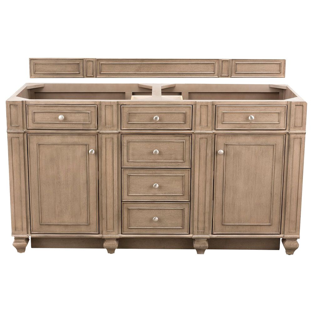 James Martin Vanities Bristol 60" Double Bathroom Vanity in Whitewashed Walnut with 3 cm Victorian Silver Quartz Top and Rectangular Sinks, , large
