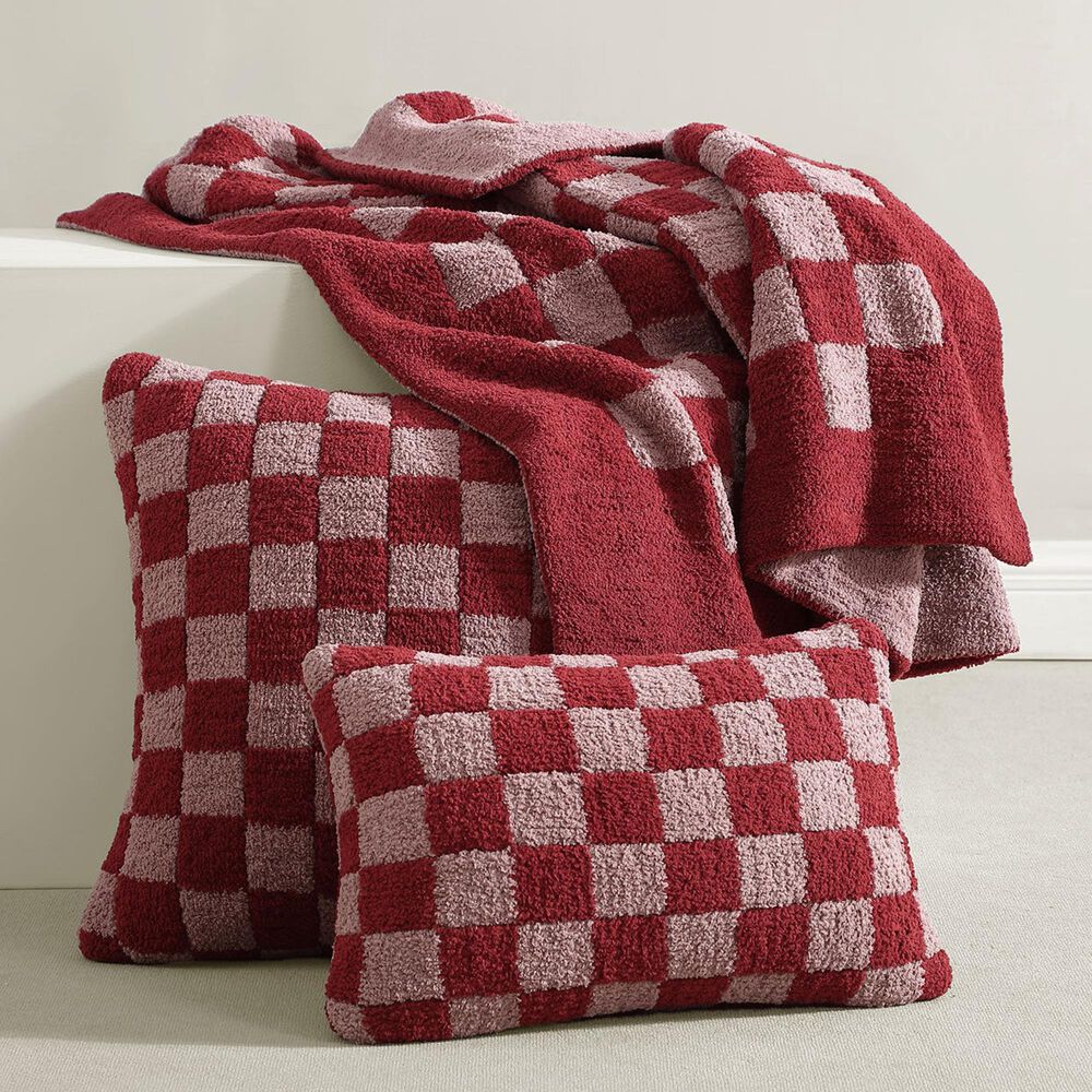 Sunday Citizen Checkerboard 20&quot; Square Throw Pillow in Pomegranate and Rose, , large