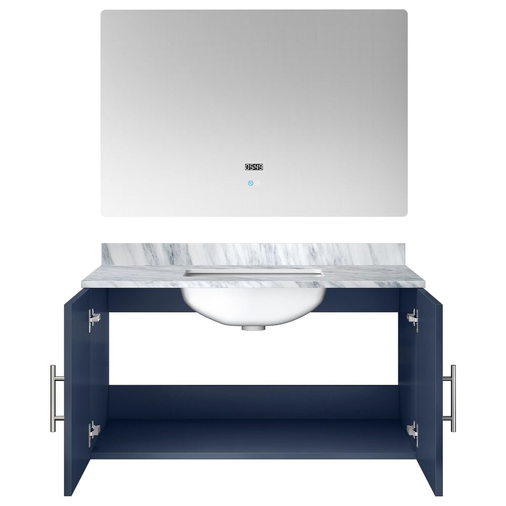 Lexora Home Geneva 36&quot; Single Bathroom Vanity in Glossy White with 2 cm White Carrara Marble Top, Rectangular Sink and 36&quot; LED Mirror, , large
