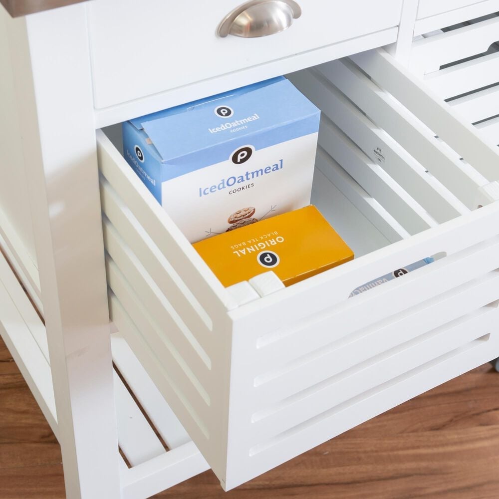 Linon Home Decor Robbin Kitchen Cart in White and Stainless Steel, , large