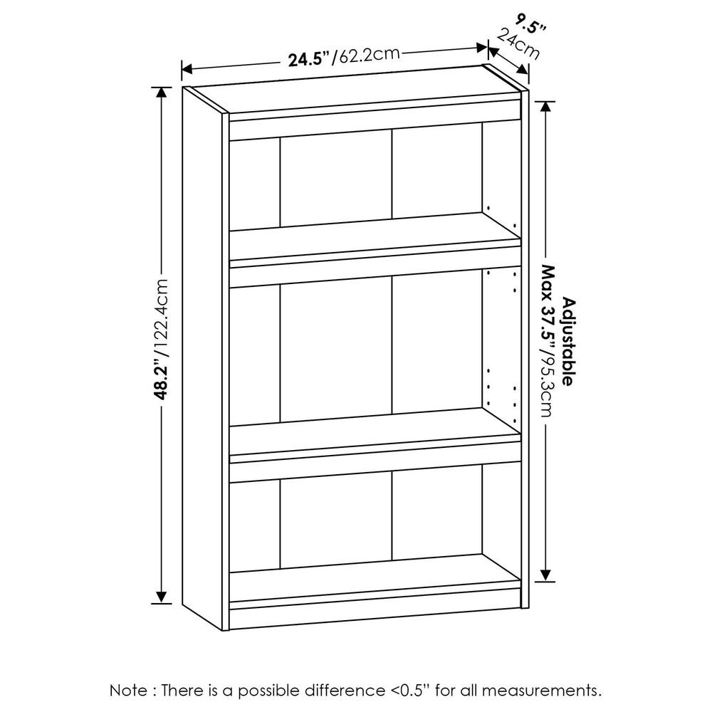 HOMLUX Enhanced Home 3-Tier Adjustable Shelf Bookcase in Blackwood, , large
