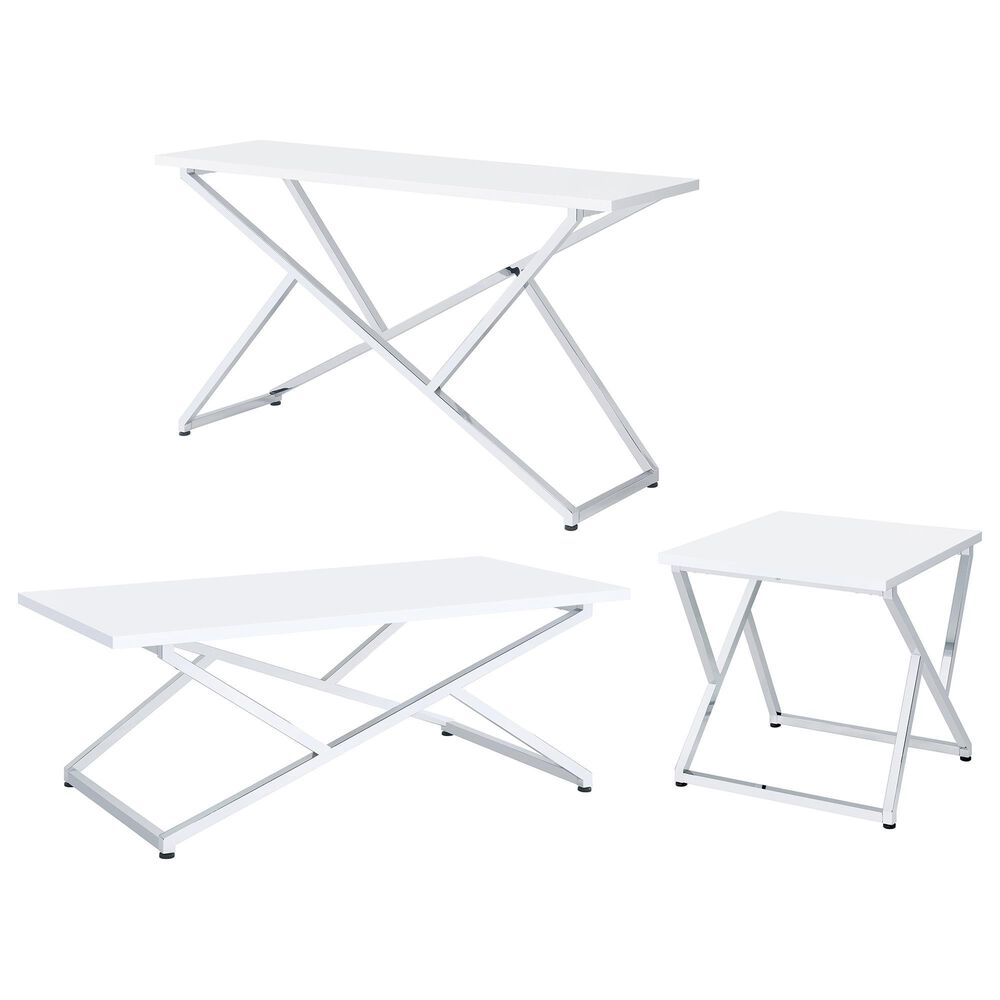 Furniture of America Moser Coffee Table Set in Glossy White and Chrome (Set of 3), , large