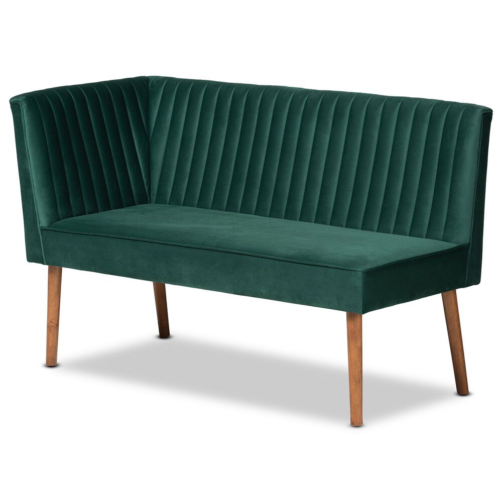Baxton Studio Alvis 2-Piece Dining Nook Banquette Set with Green Velvet in Walnut Brown, , large