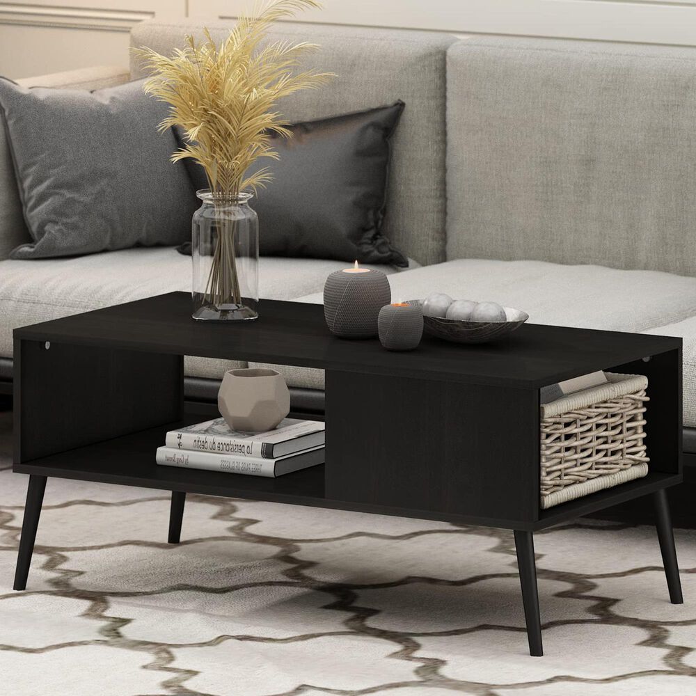 HOMLUX 2-Tier Mid-Century Modern Coffee Table in Espresso, , large