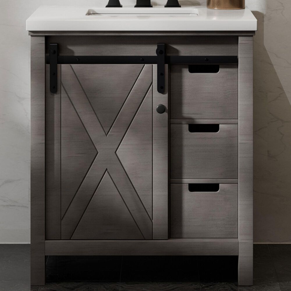 Lexora Home Marsyas 30" Single Bathroom Vanity in Ash Grey with White Quartz Top and Rectangular Sink, , large