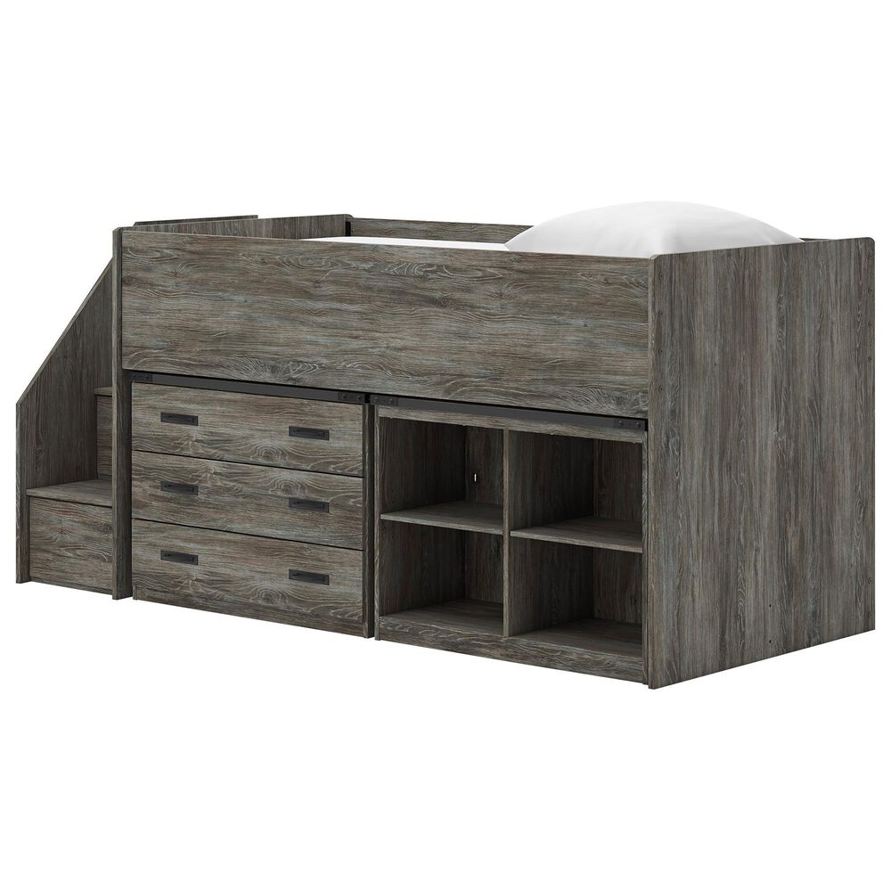 Ashley Frandern Twin Loft  Bed with Bookcase and Drawer Storage in Gray, , large