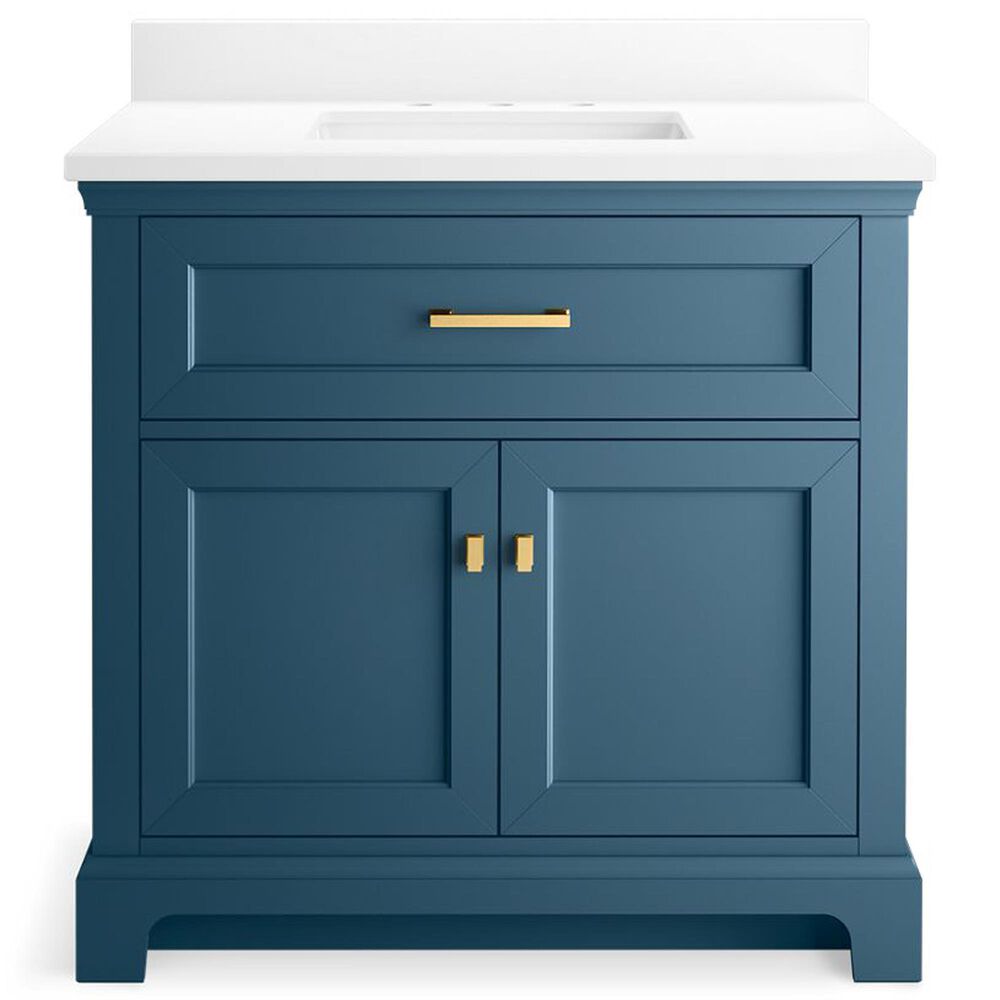 Kohler Charlemont 36&quot; Single Bathroom Vanity in Tidal Blue with 3 cm White Quartz Top and Rectangular Sink, , large