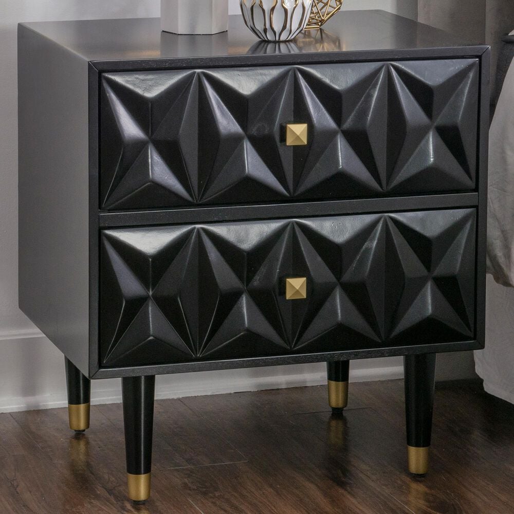 Linon Home Decor Geo 2-Drawer Texture Nightstand in Black and Gold, , large