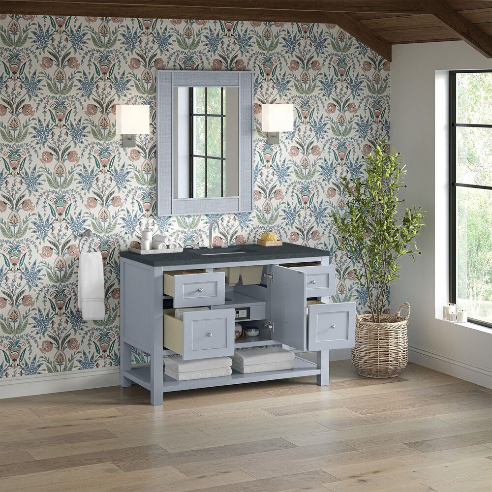 James Martin Vanities Breckenridge 48&quot; Single Bathroom Vanity in Serenity Blue with 3 cm Charcoal Soapstone Quartz Top and Rectangular Sink, , large