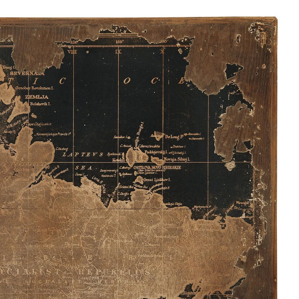Maple and Jade 47&quot; x 22&quot; Vintage World Map Wall Decor in Black, Beige and Brown, , large