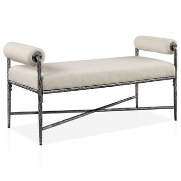 Furniture of America Lalia Hammered Metal Upholstered Bench in Gun Metal, , large