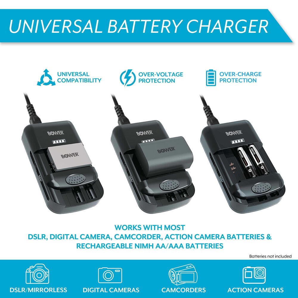 Bower DSLR Universal Charger with Rechargeable Batteries in Black, , large