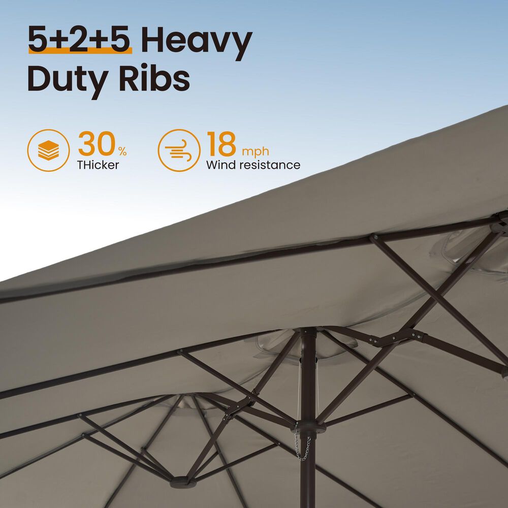 HOMLUX 15' Double-Sided Outdoor Market Umbrella with Sandbag Base in Light Gray, , large