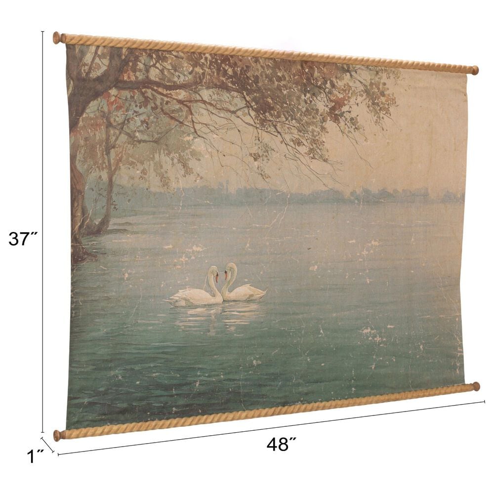 Creative Coop Heirloom 37" x 48" Canvas Scroll Swans Wall Decor in Multicolor, , large