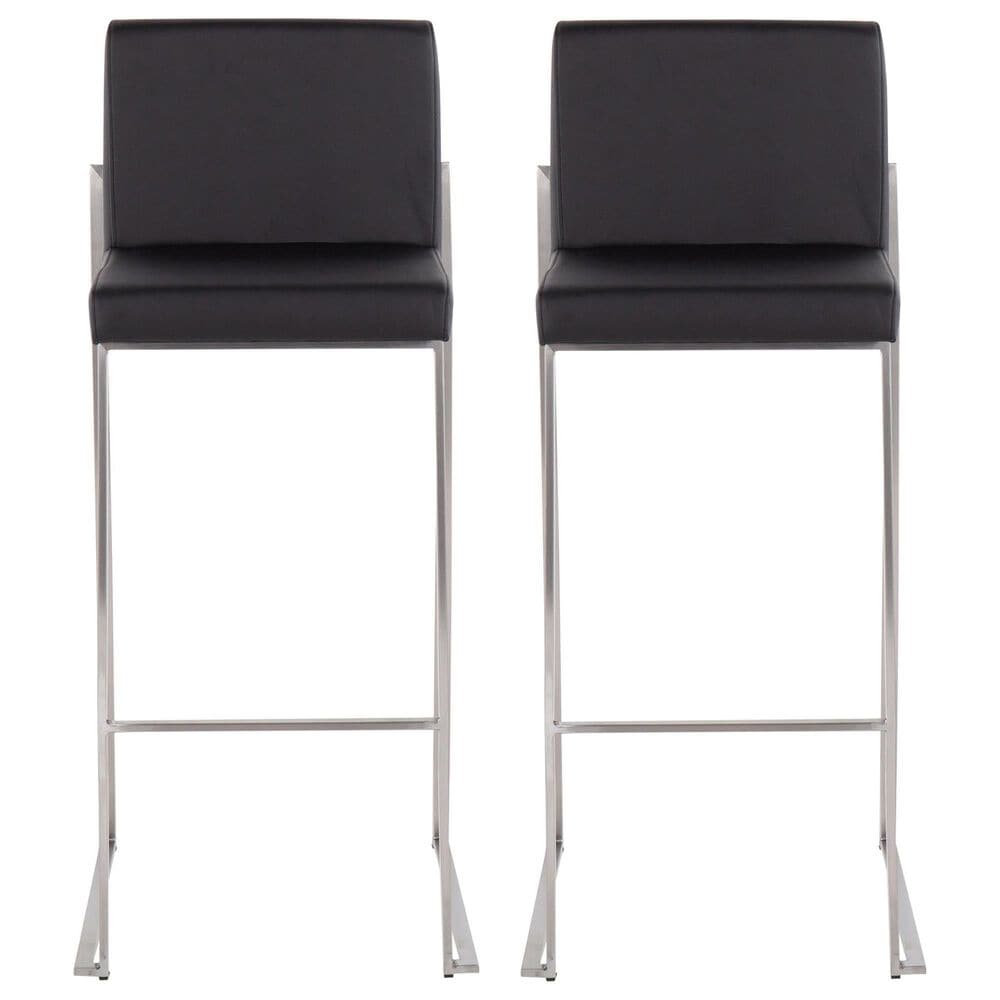 Lumisource Fuji High Back Barstool with Black Faux Leather in Stainless Steel &#40;Set of 2&#41;, , large