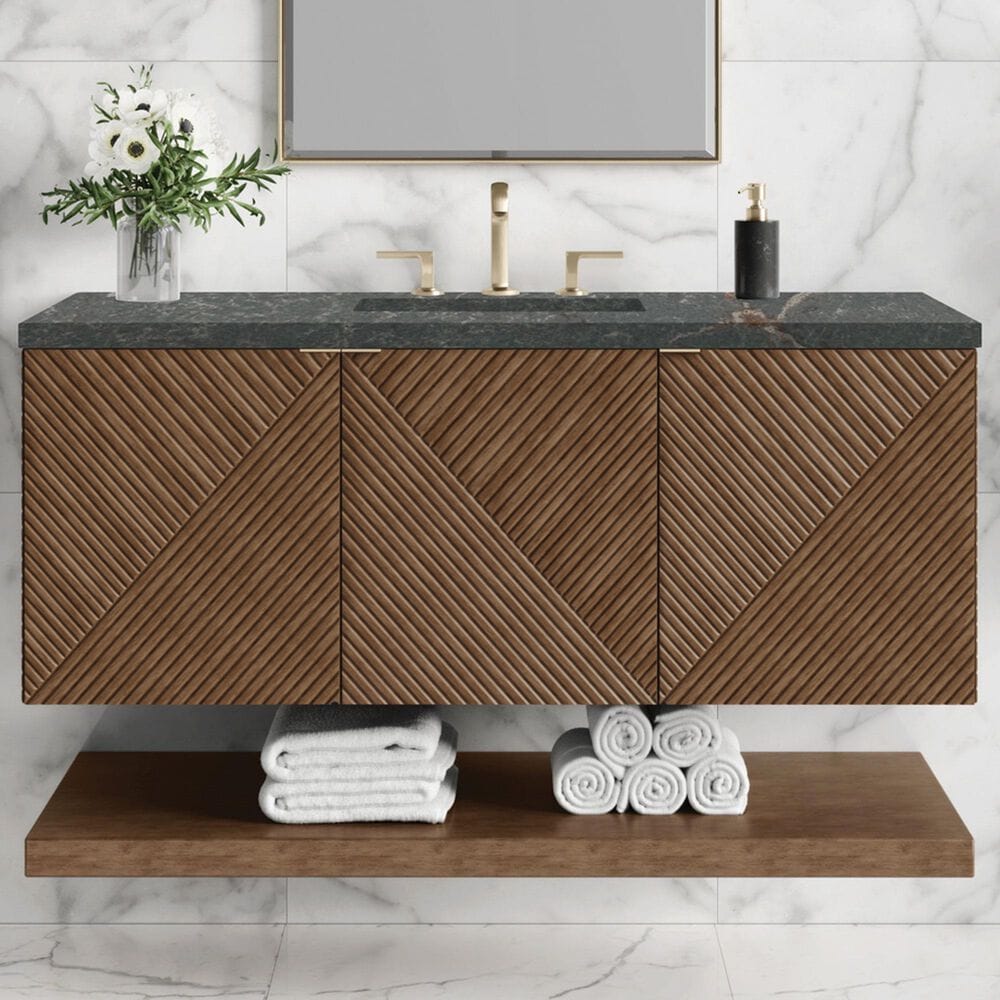 James Martin Vanities Marcello 48" Single Bathroom Vanity in Chestnut with 3 cm Parisien Bleu Quartz Top, Rectangular Sink and FreePower Wireless Charger, , large